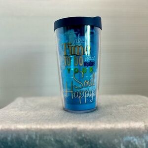 16oz Tervis tumbler “Take time to do what makes you’re soul happy” with blue lid